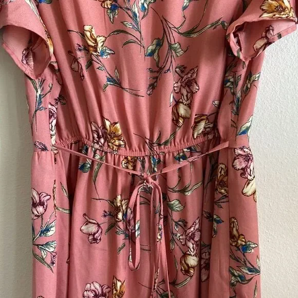 Xhilaration Women's Floral Print Short Sleeve V-Neck Button-Down Dress M pink - Picture 11 of 12